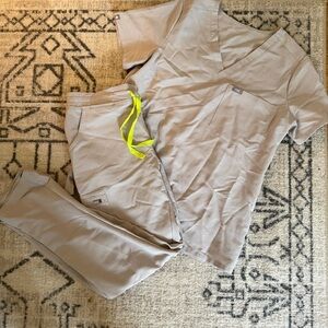 Figs Women's Scrub Set in Tan with Neon Accents